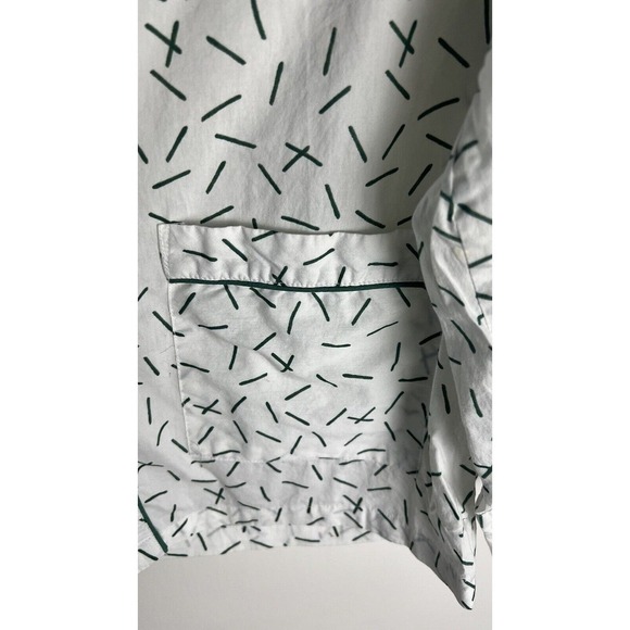 Lake Sz Small White & Green Squiggles Button Up Collared Pyjama Top - Picture 5 of 7